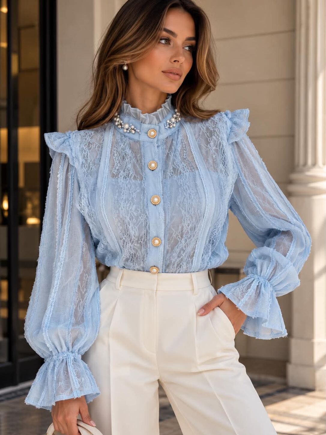 camasa-dama-baby-blue-dantela-celestia-fata Cămașă damă elegantă Celestia