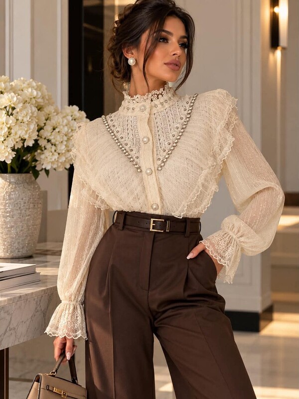 Cămașă Damă Elegantă din Dantelă – Élodie